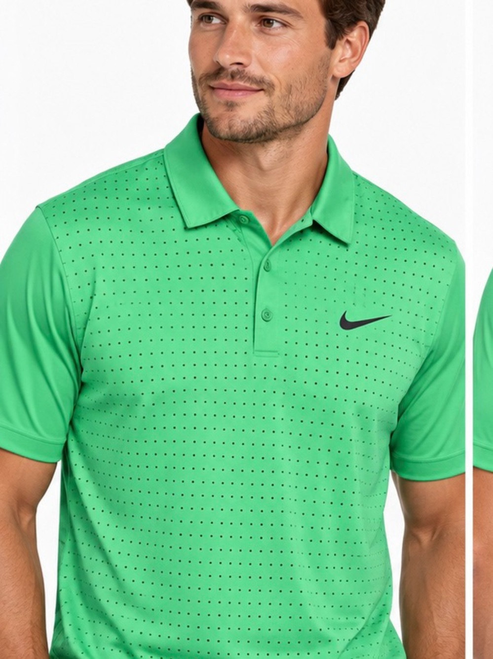 Nike Men’s Bright Green Perforated Golf Polo with Black Swoosh